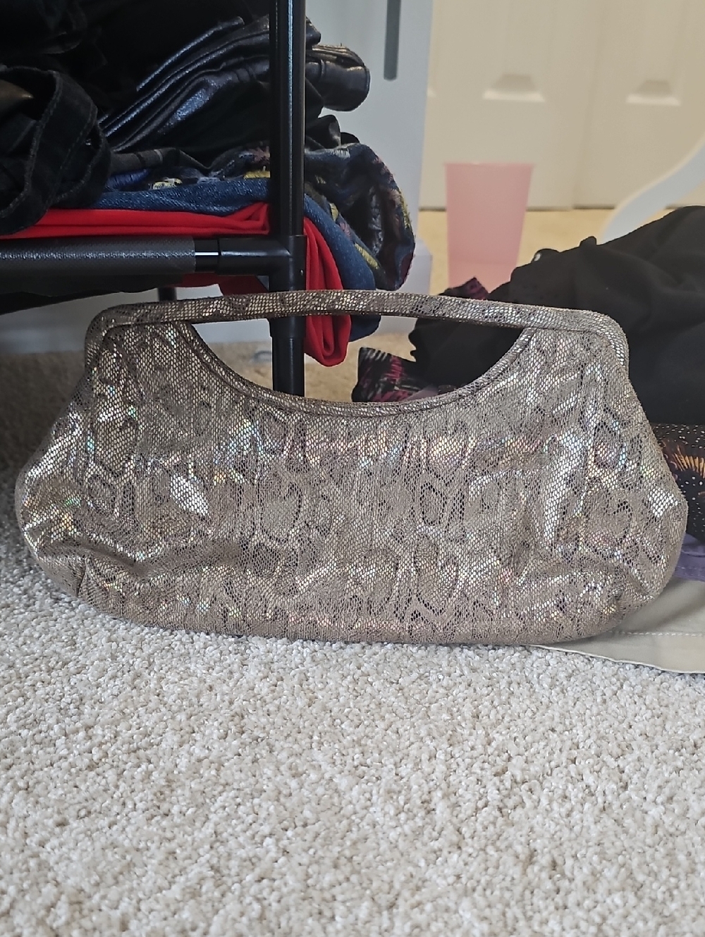 Metallic Snake-Print Evening Clutch - Gold